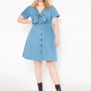 Eloquii Chambray Tie Front Dress